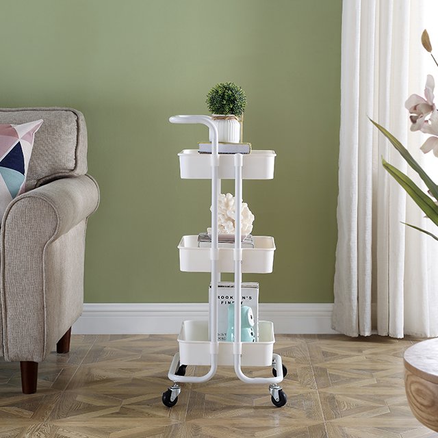 Tenice 3-tier Plastic Rolling Utility Cart with Handle, Multi-functional Storage Trolley Salon Furniture Kitchen Storage Modern