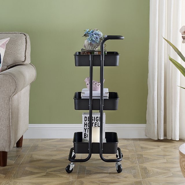 Tenice 3-tier Plastic Rolling Utility Cart with Handle, Multi-functional Storage Trolley Salon Furniture Kitchen Storage Modern