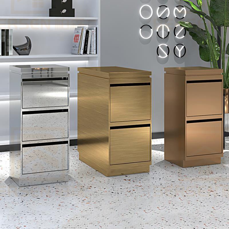 High-end modern beauty salon gold stainless steel hairdressing storage cabinet Luxury 3 floors beauty salon trolley hairdressing