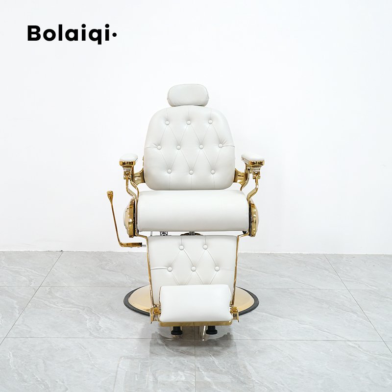 BOLAIQI durable gold aluminum hydraulic pump salon chair heavy duty white barber chair for men