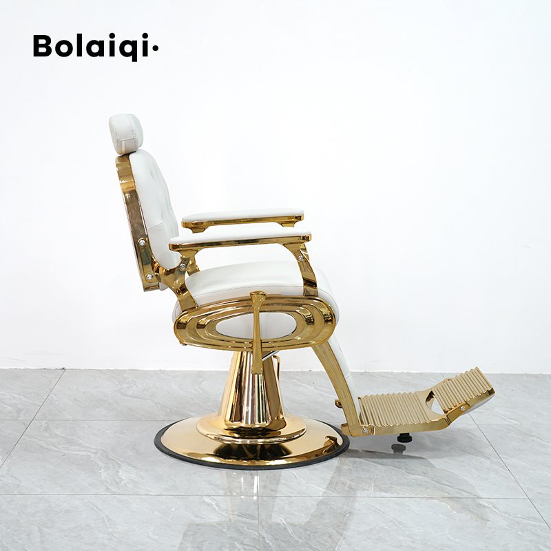 BOLAIQI durable gold aluminum hydraulic pump salon chair heavy duty white barber chair for men