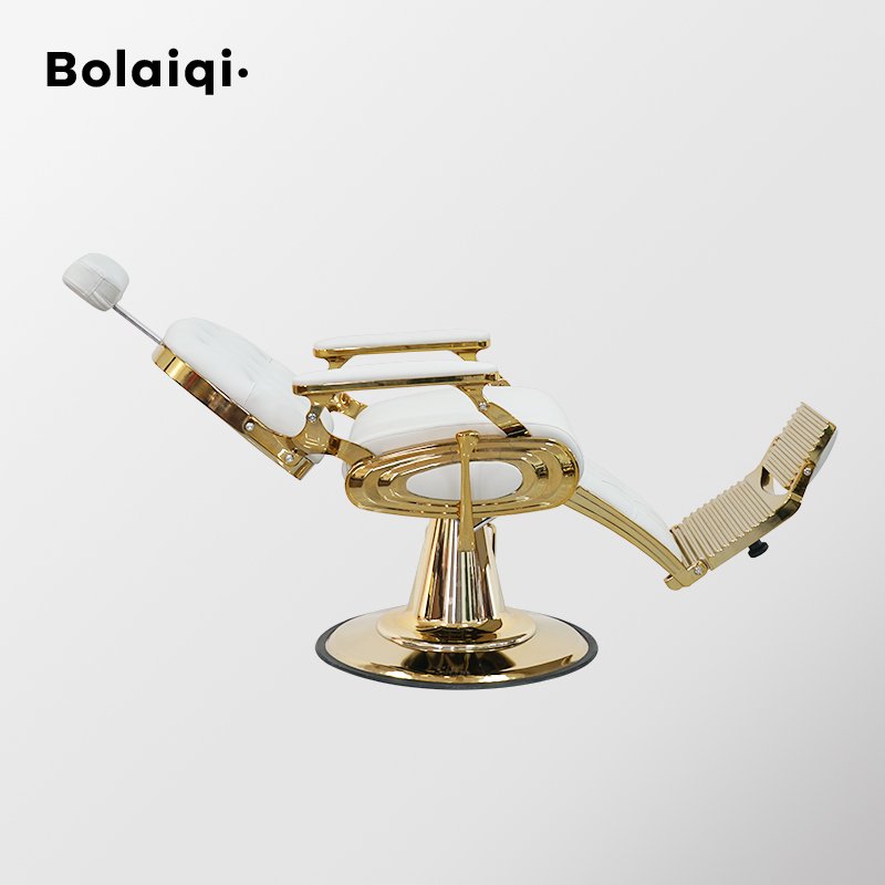 BOLAIQI durable gold aluminum hydraulic pump salon chair heavy duty white barber chair for men