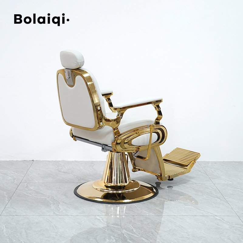 BOLAIQI durable gold aluminum hydraulic pump salon chair heavy duty white barber chair for men