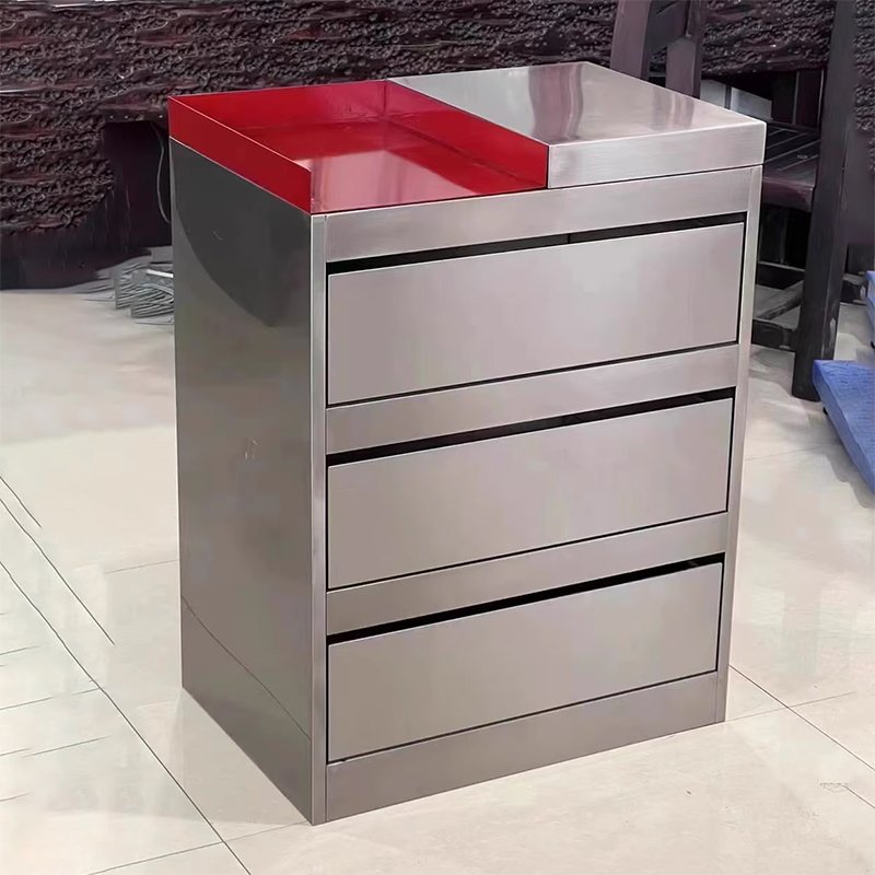 Stainless steel single sided hairdresser with hair dryer frame and two extraction hairdressing tool cabinet