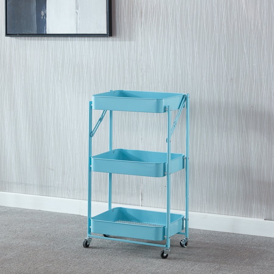 Three Layers Big Space Stainless Steel Beauty Salon Folding Trolley Cart foldable storage organizer metal shelf with wheel
