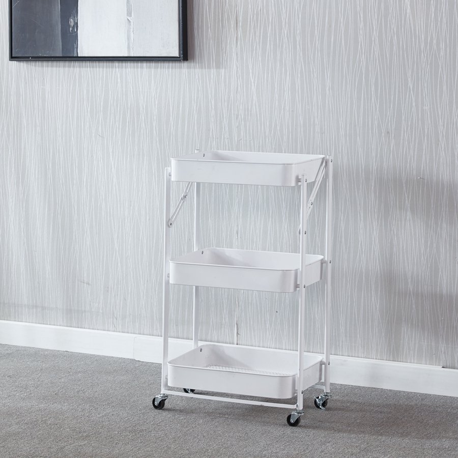 Three Layers Big Space Stainless Steel Beauty Salon Folding Trolley Cart foldable storage organizer metal shelf with wheel