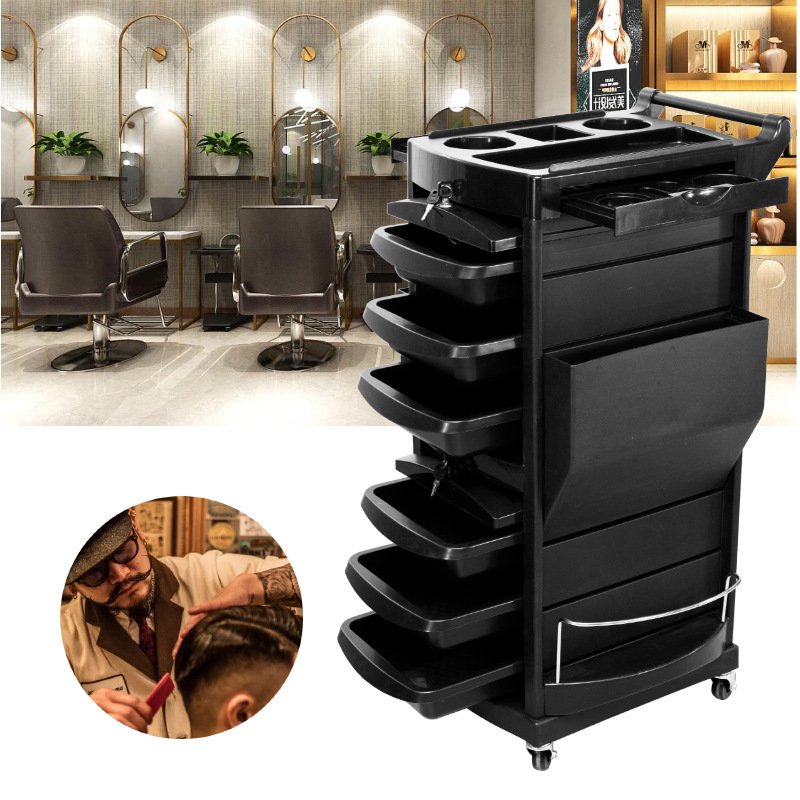 Salon Trolley Cart Locking Rolling Trolley Cart Furniture Rolling Wheels Hairdressing Barber Used Cart Storage Trolley Black