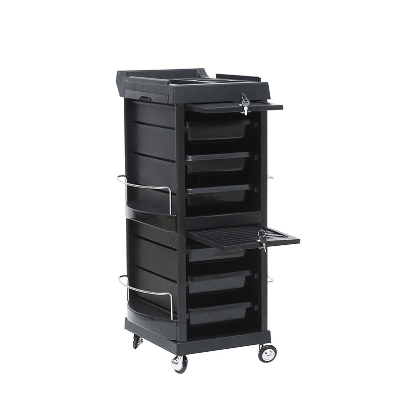 Salon Trolley Cart Locking Rolling Trolley Cart Furniture Rolling Wheels Hairdressing Barber Used Cart Storage Trolley Black