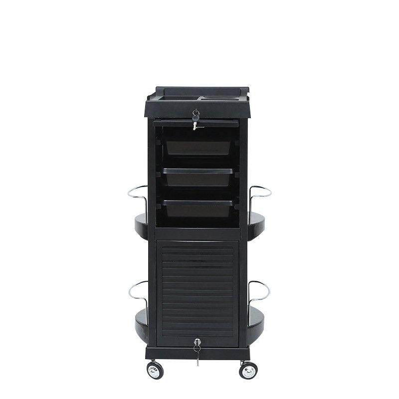 Salon Trolley Cart Locking Rolling Trolley Cart Furniture Rolling Wheels Hairdressing Barber Used Cart Storage Trolley Black