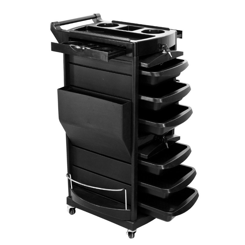 Salon Trolley Cart Locking Rolling Trolley Cart Furniture Rolling Wheels Hairdressing Barber Used Cart Storage Trolley Black