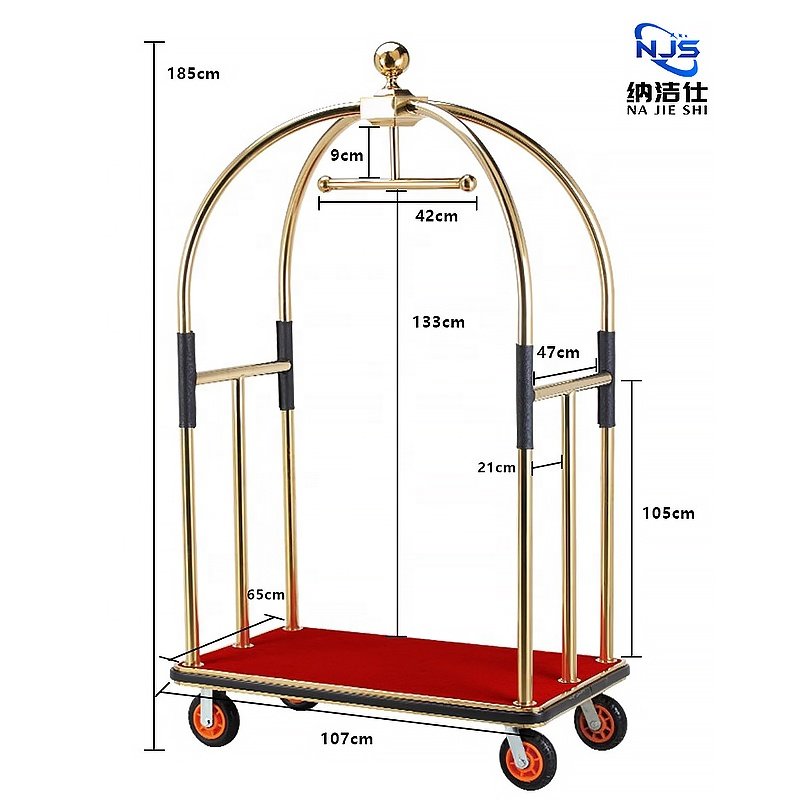 Hotel lobby welcome luggage trolley airport titanium stainless steel luggage handling tool trolley