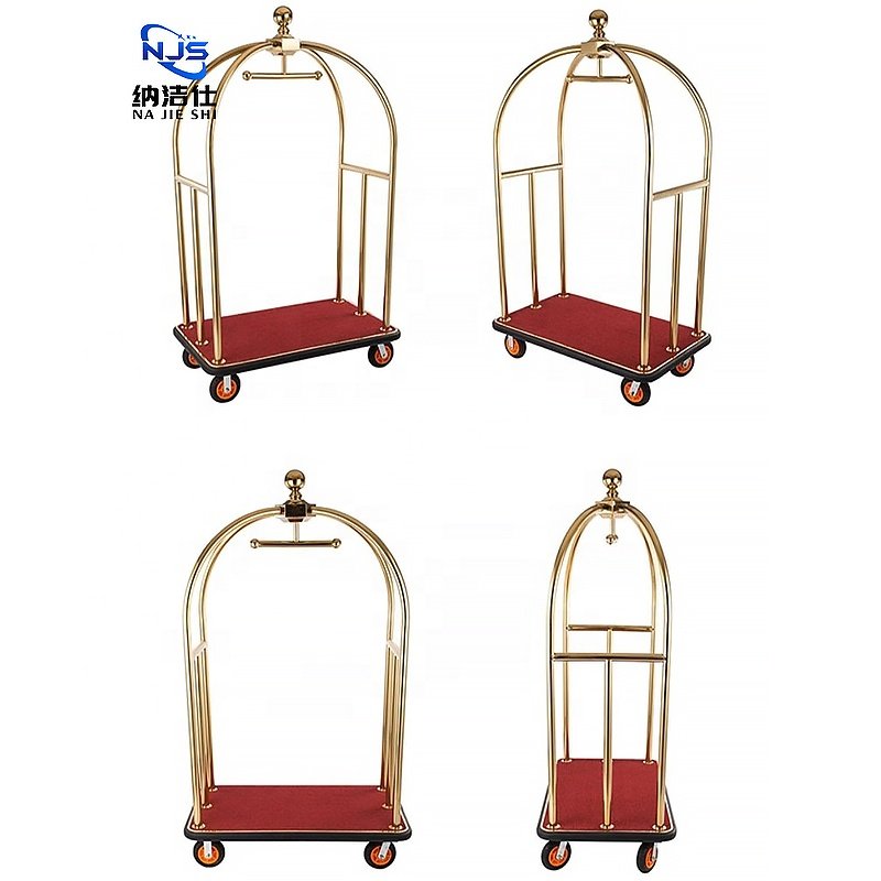 Hotel lobby welcome luggage trolley airport titanium stainless steel luggage handling tool trolley