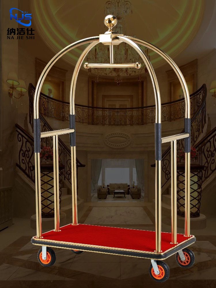 Hotel lobby welcome luggage trolley airport titanium stainless steel luggage handling tool trolley