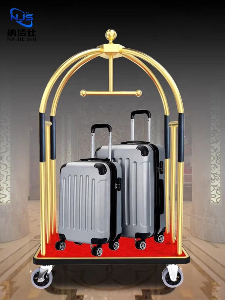 Hotel lobby welcome luggage trolley airport titanium stainless steel luggage handling tool trolley