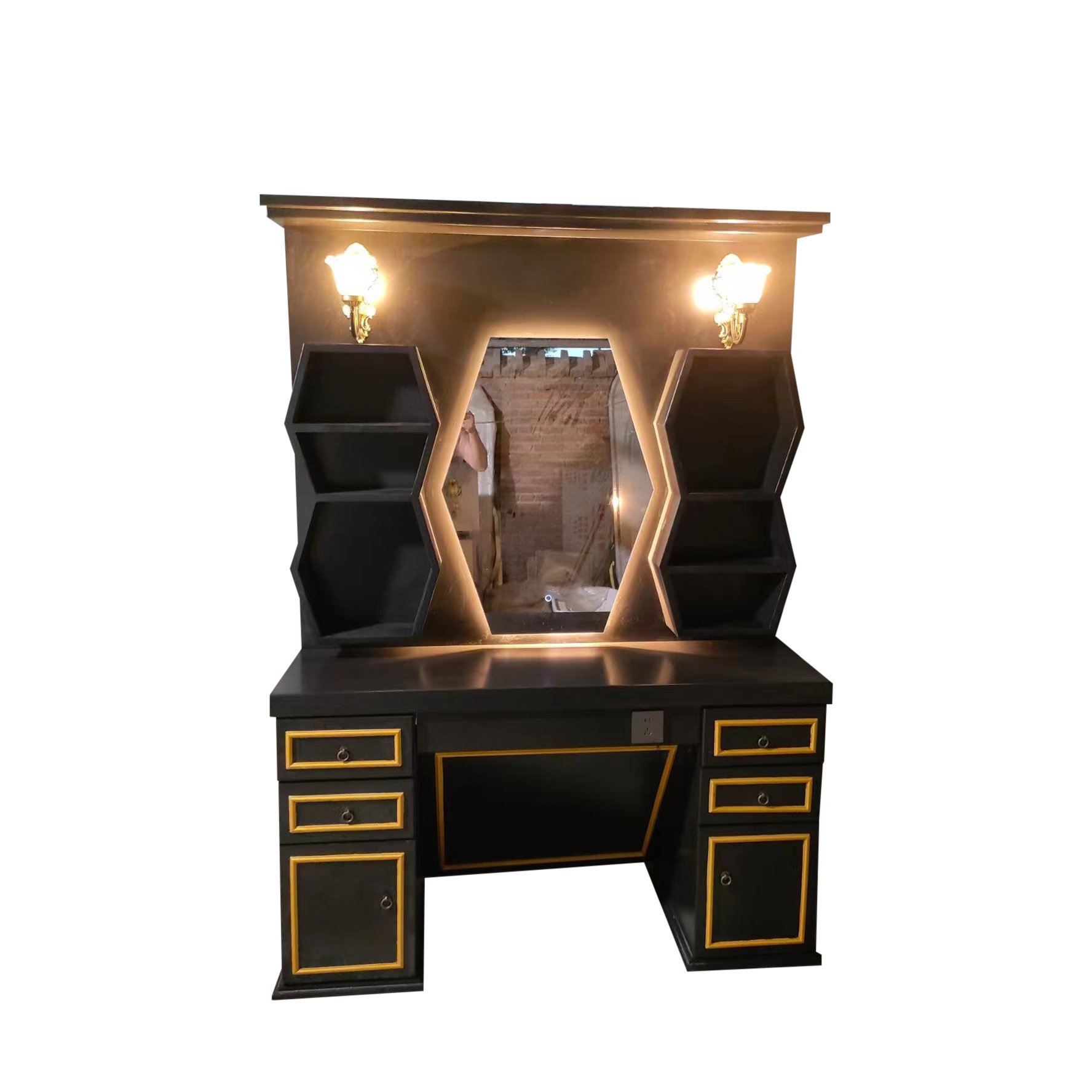 Luxury Modern Design Gold Barber Chair Stand with Glass Shampoo Bowl Barbershop Station with Shampoo Sink