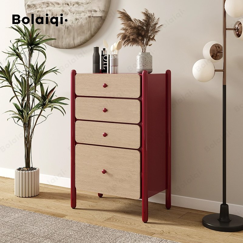 BOLAIQI wholesale hair salon station tall wood storage cabinet red wooden beauty salon trolley with drawers
