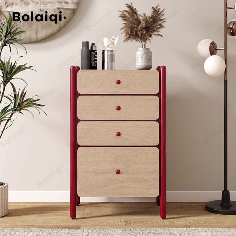 BOLAIQI wholesale hair salon station tall wood storage cabinet red wooden beauty salon trolley with drawers