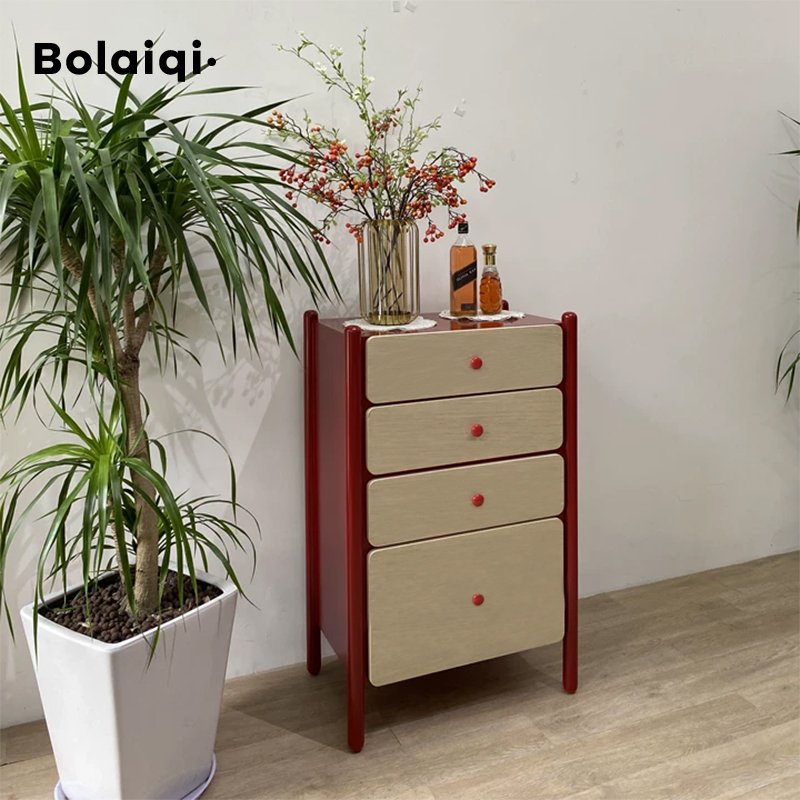 BOLAIQI wholesale hair salon station tall wood storage cabinet red wooden beauty salon trolley with drawers