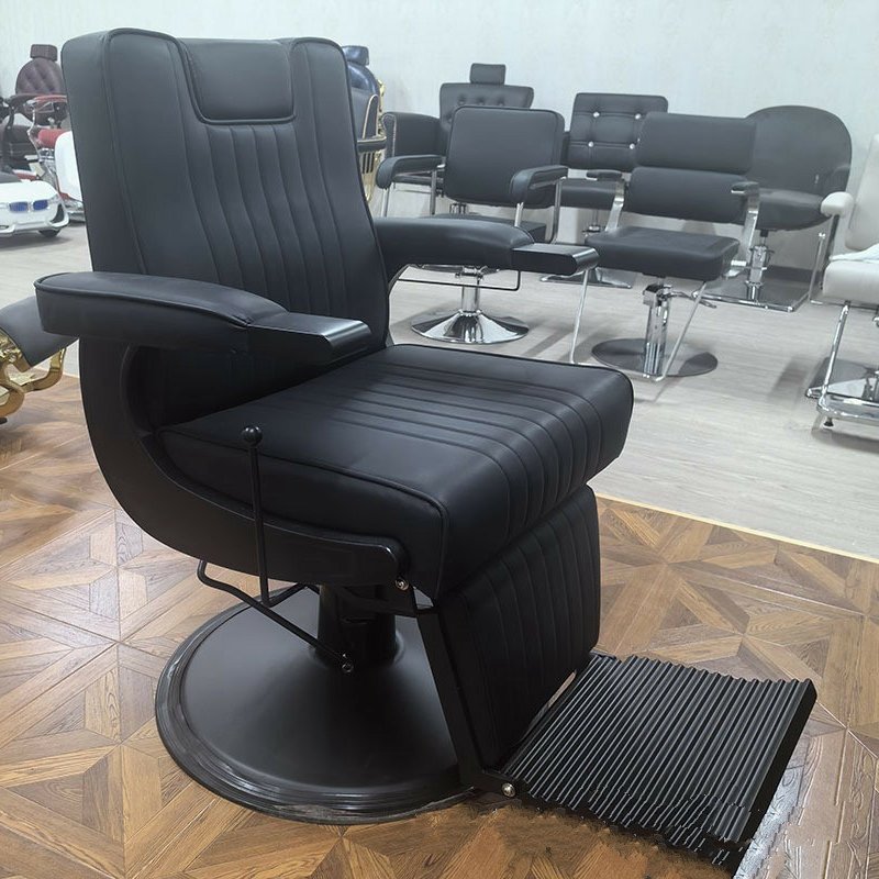 Professional Hydraulic Salon Furniture Antique Style Barbershop Black Haircut Electric Barber Recliner Chair Set For Sale