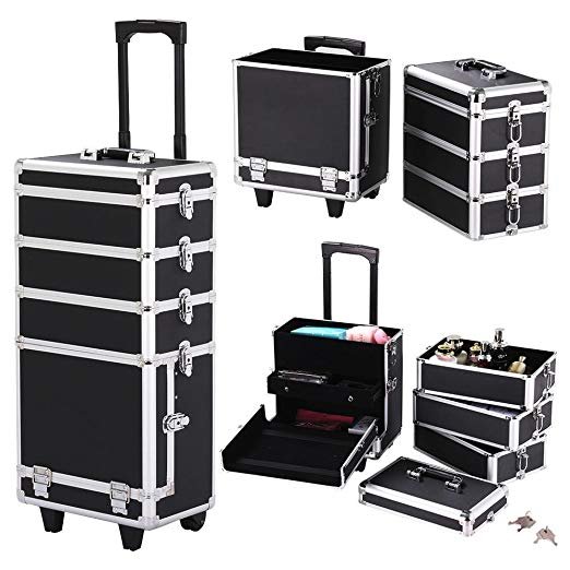 Highlight Black pink red silver Aluminum Rolling 4 in 1 Makeup Case Cosmetic trolley salon trolley