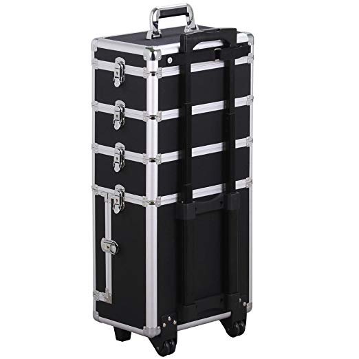 Highlight Black pink red silver Aluminum Rolling 4 in 1 Makeup Case Cosmetic trolley salon trolley
