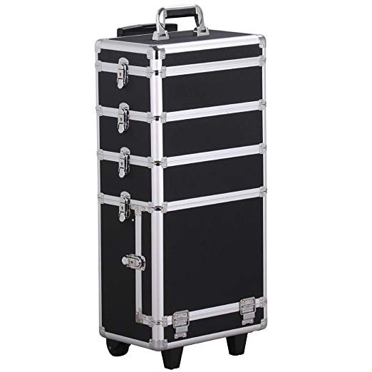 Highlight Black pink red silver Aluminum Rolling 4 in 1 Makeup Case Cosmetic trolley salon trolley