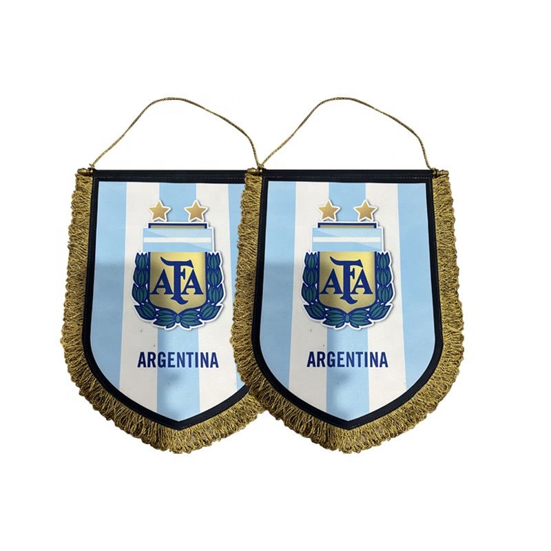 High Quality Satin Fabric Sports Soccer Club Hanging Pennants Football Exchange Flags Souvenir Gift Mini Flag