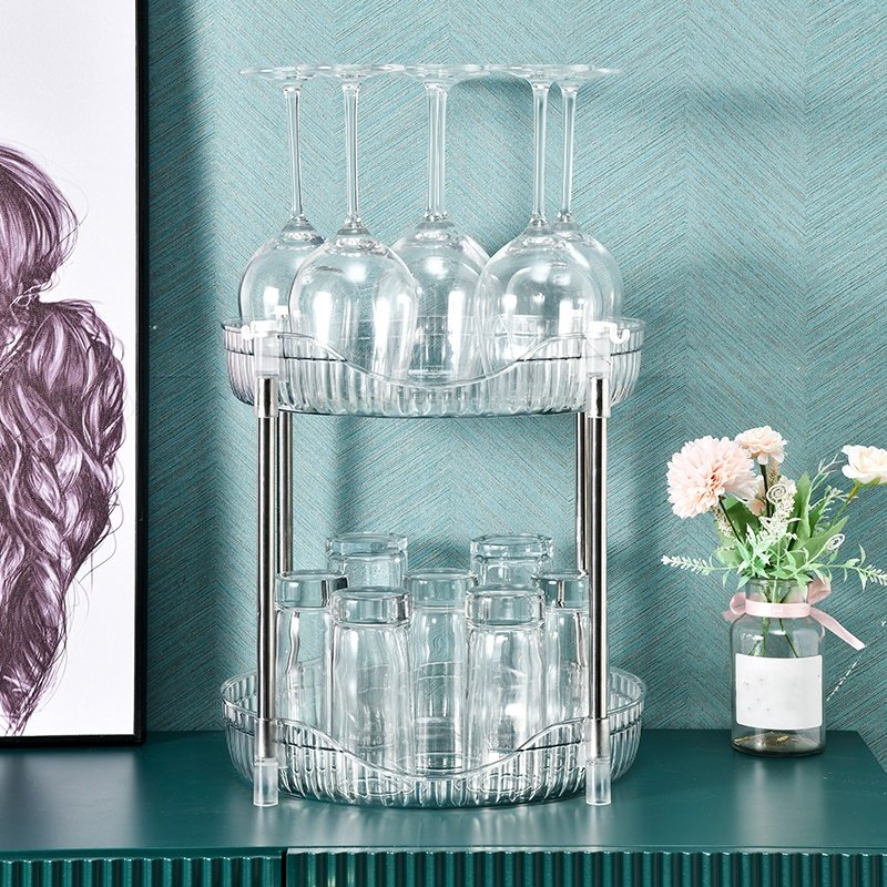 Hot Selling Transparent Round Modern Salon Kitchen and Bathroom Snack Food Fruit Storage Shelf with Wheels Rolling Storage Cart