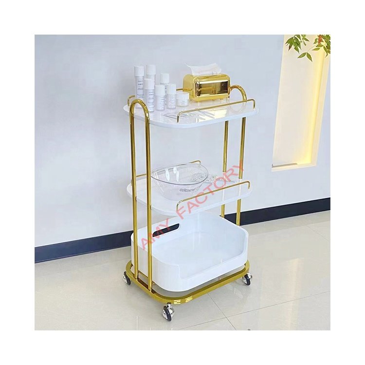European style simple beauty spa wooden rolling salon trolley