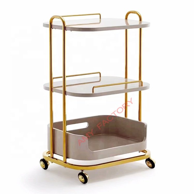 European style simple beauty spa wooden rolling salon trolley