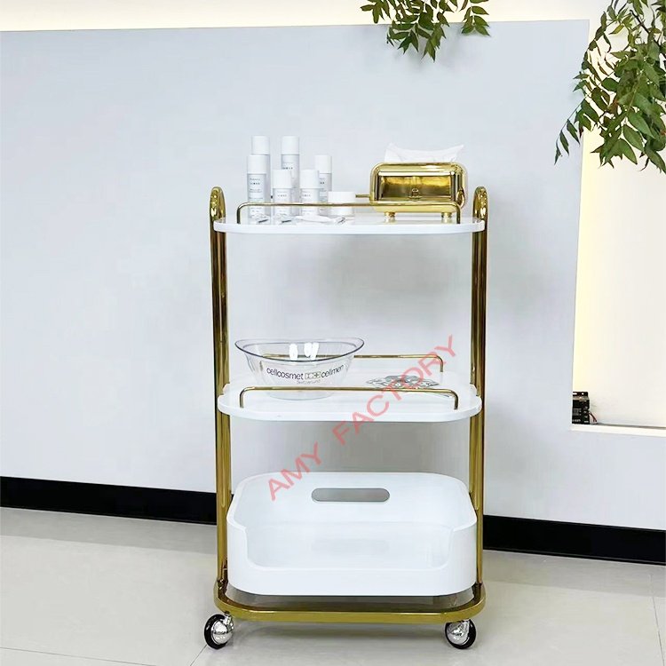 European style simple beauty spa wooden rolling salon trolley