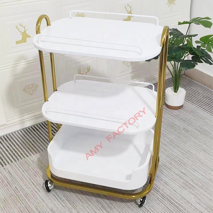 European style simple beauty spa wooden rolling salon trolley