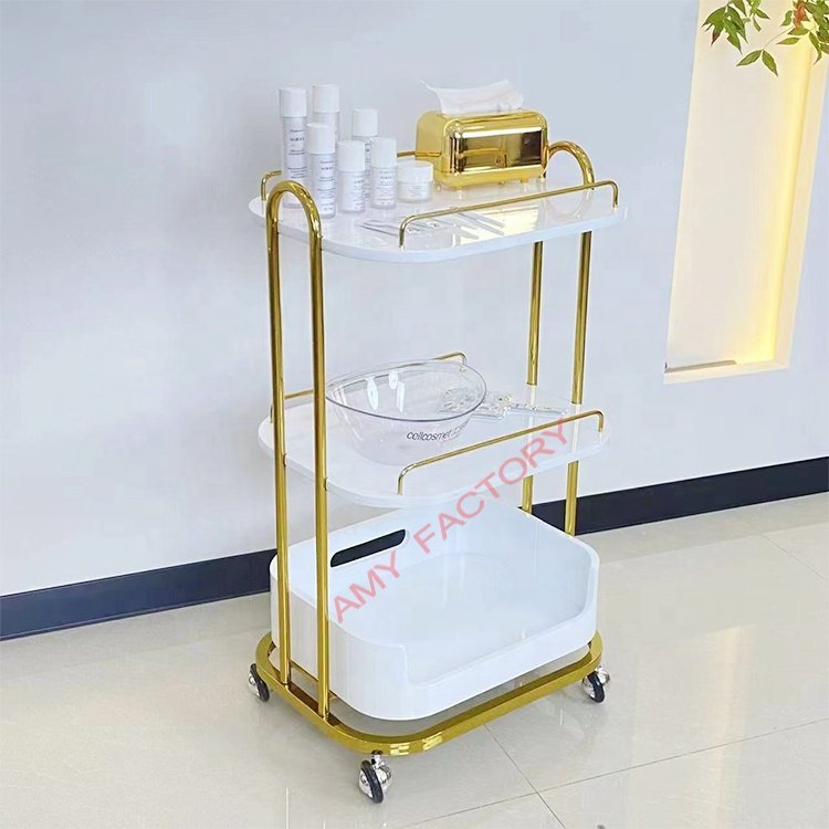 European style simple beauty spa wooden rolling salon trolley