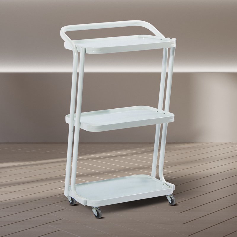 White Modern Beauty Salon Organic Glass Trolley Roll Cart Durable Material 3 Layer Move with Wheels Salon Furniture Manufacturer