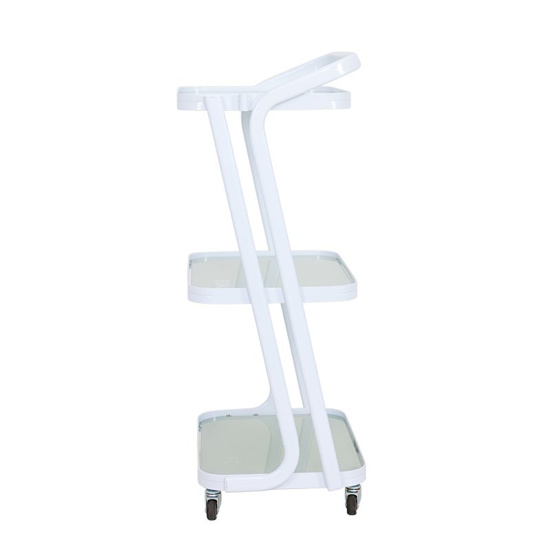 White Modern Beauty Salon Organic Glass Trolley Roll Cart Durable Material 3 Layer Move with Wheels Salon Furniture Manufacturer