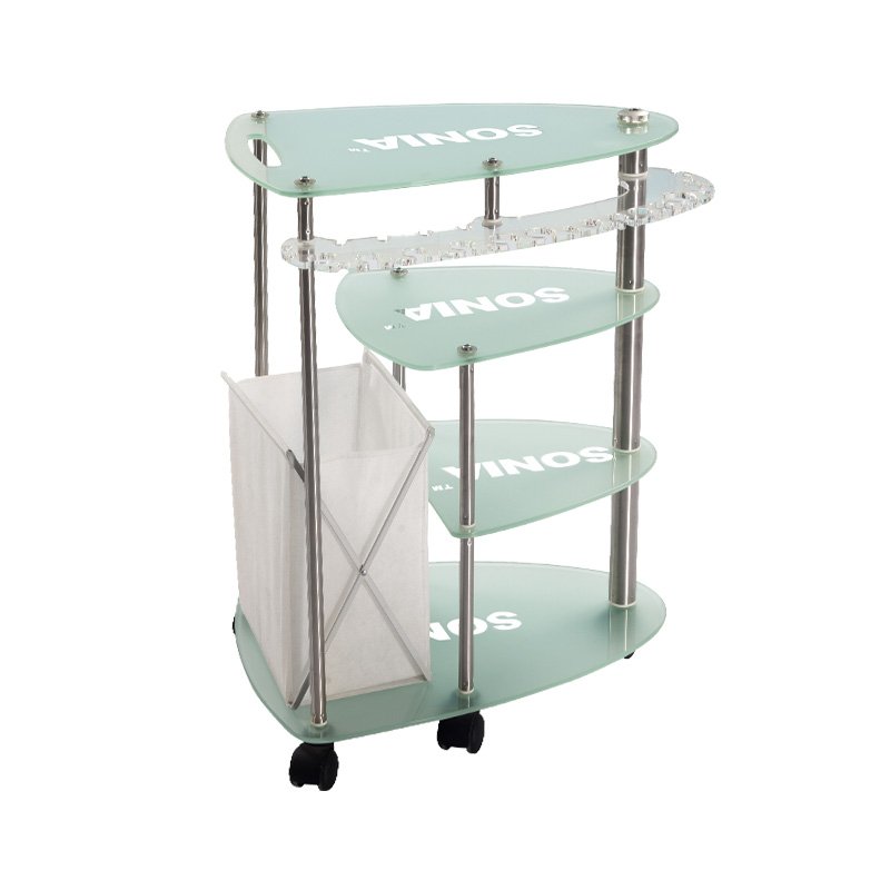 Luxury Orginal Glass Barber Trolley Cart with Dustbin European Style SPA Beauty Salon Furniture 4 Layer Shelf Move with Wheels