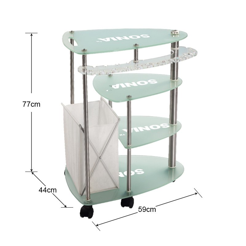 Luxury Orginal Glass Barber Trolley Cart with Dustbin European Style SPA Beauty Salon Furniture 4 Layer Shelf Move with Wheels