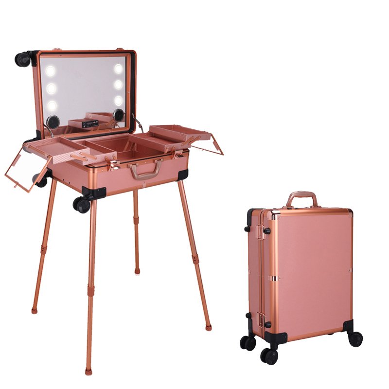 Beauty Nail Salon Manicure Table with Extendable Function Illuminated Trolley Mirrored Case and Makeup Area with button function