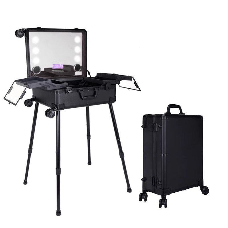 Beauty Nail Salon Manicure Table with Extendable Function Illuminated Trolley Mirrored Case and Makeup Area with button function