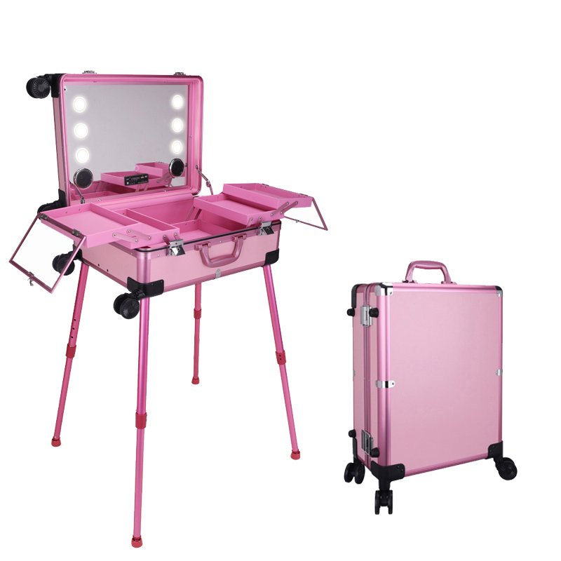 Beauty Nail Salon Manicure Table with Extendable Function Illuminated Trolley Mirrored Case and Makeup Area with button function