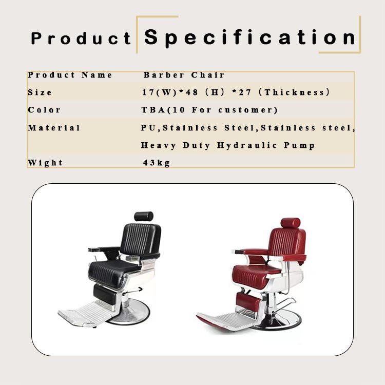 Vintage Reclining Chair Hydraulic Barbershop Beauty Spa Styling Tattoo Equipment Heavy Duty Professional Salon Barber Chair