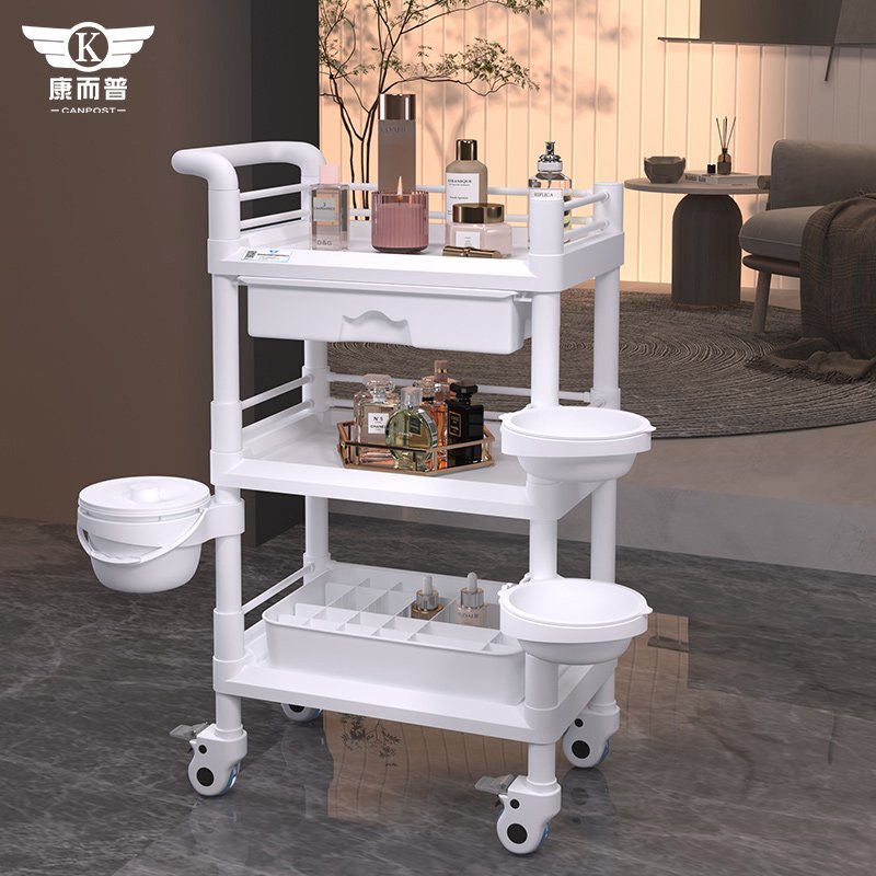 Multi-specification silent Casters ABS Spa Beauty salon trolley Factory Wholesale beauty cart with bowl drawer