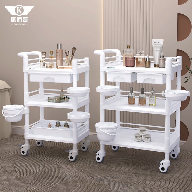 Multi-specification silent Casters ABS Spa Beauty salon trolley Factory Wholesale beauty cart with bowl drawer