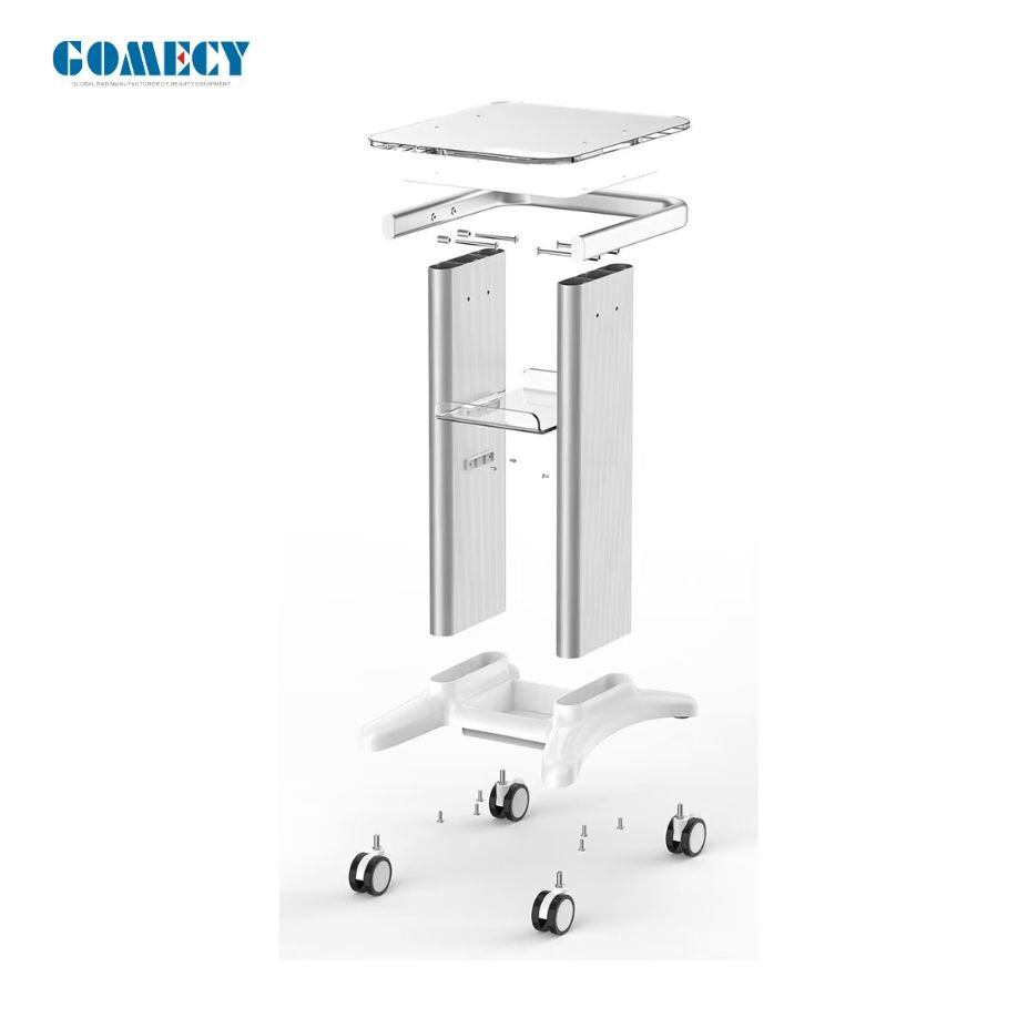 2024 GOMECY Clear Acrylic Beauty Salon Machine Stand Rolling Cart SPA Trolley Holder Factory Price