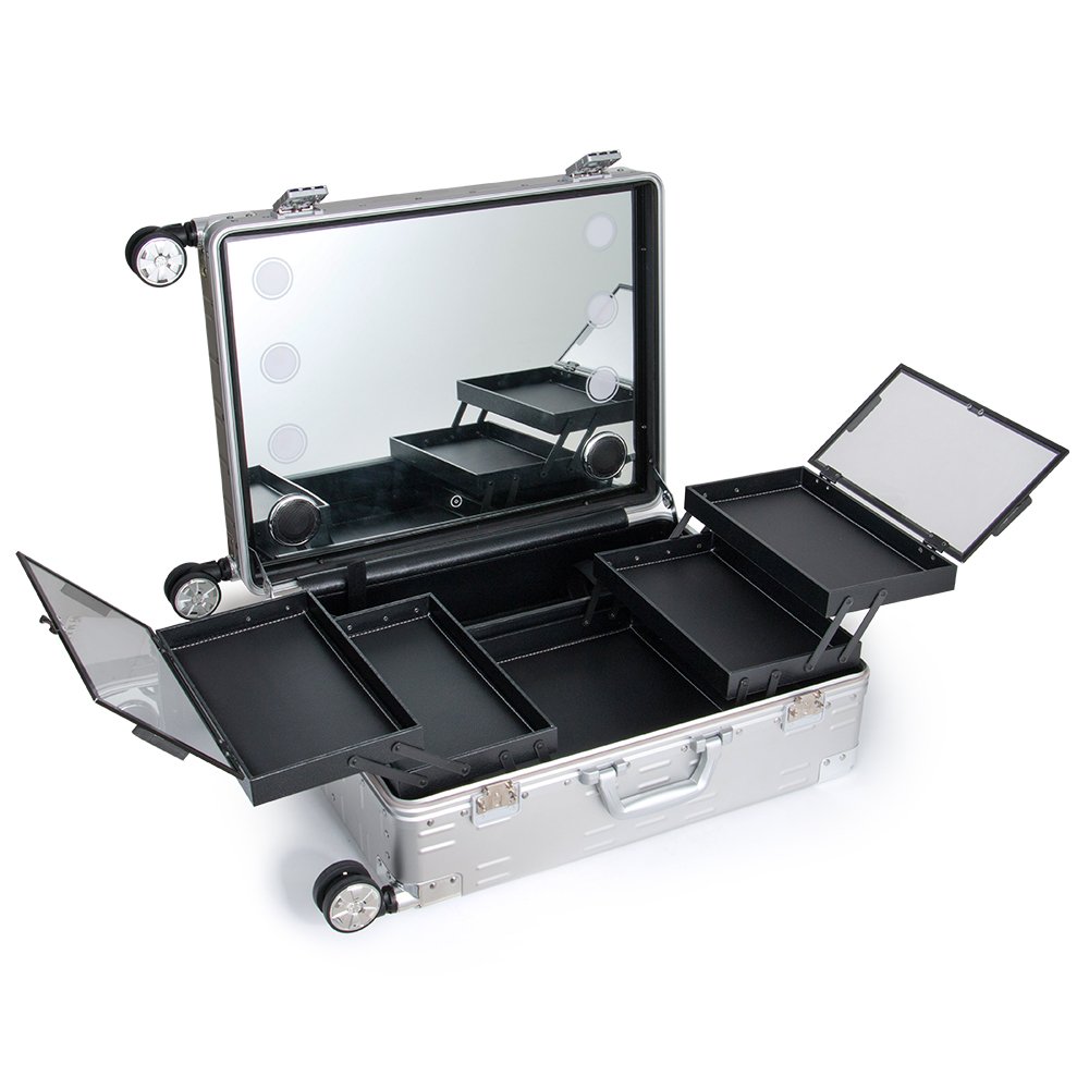 KONCAI FAMA Multi-function Rolling Studio Makeup Case cosmetic organizer Manicure Train Table With Mirror Train Table