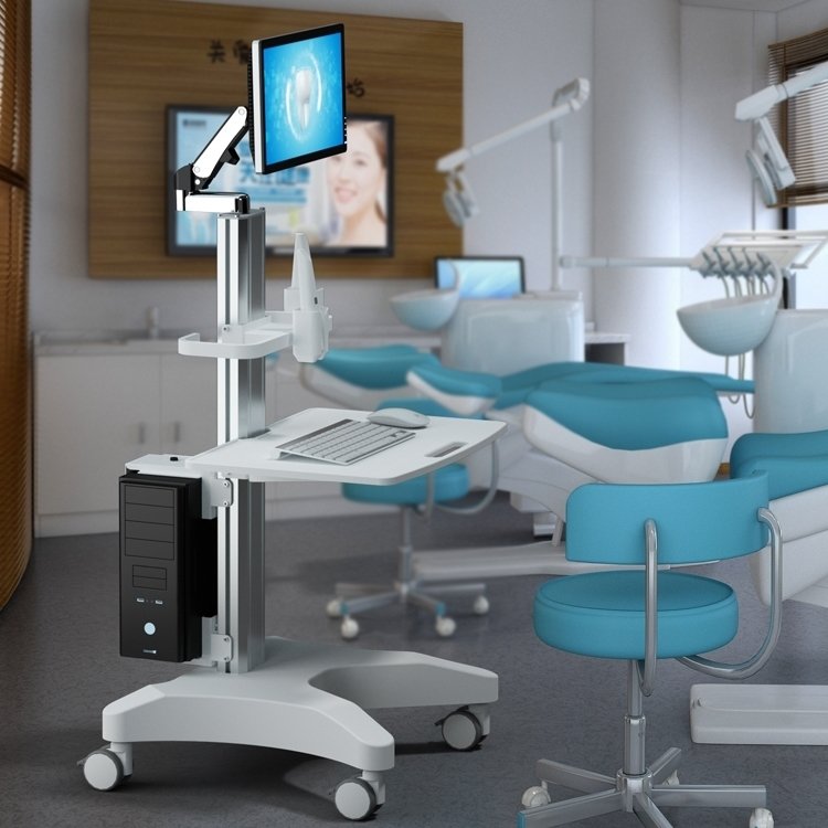 Mobile Nursing Cart Laptop Computer Cart Monitor Cart Dental trolley Height Adjustable Silent Wheel VESA Aluminum Steel Plastic