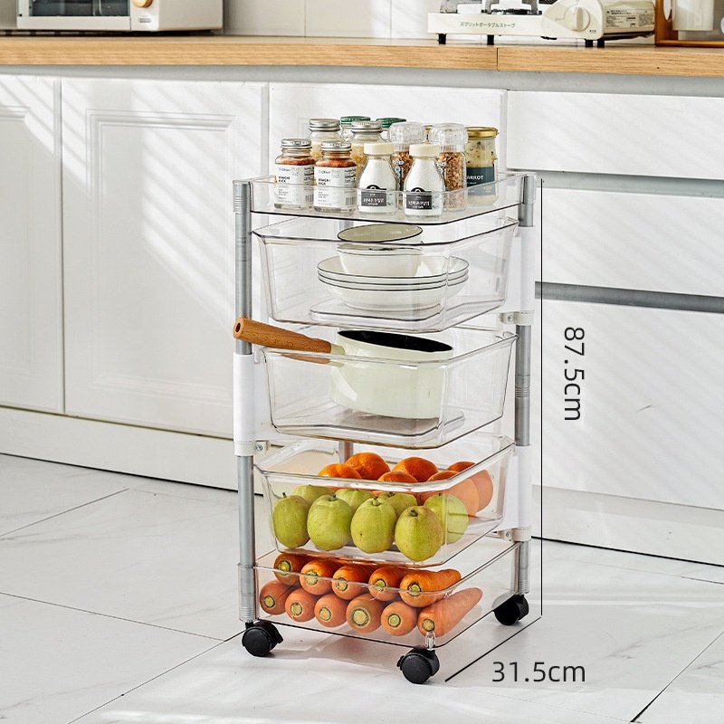 2/3/4/5 Layer Rotating Practical Trolley Kitchen Storage Rack Square Plastic Shelf with Wheel Rotatable Kitchen Organizer