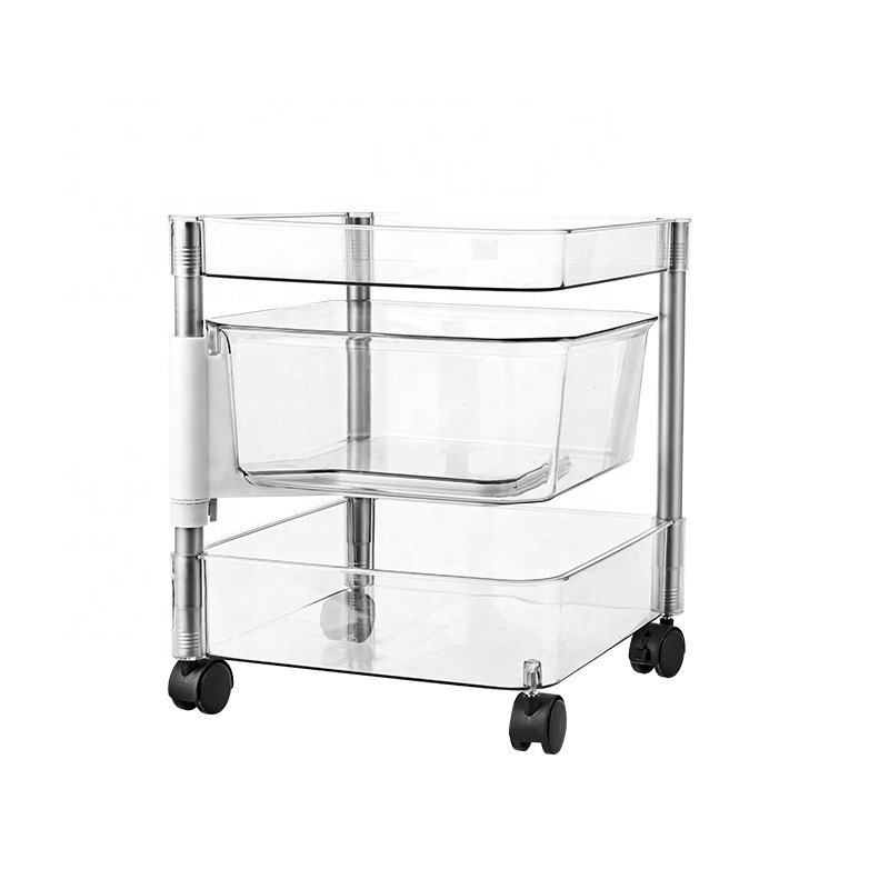 2/3/4/5 Layer Rotating Practical Trolley Kitchen Storage Rack Square Plastic Shelf with Wheel Rotatable Kitchen Organizer