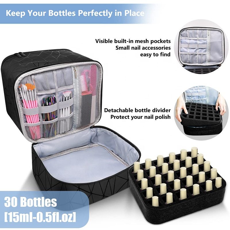 Wholesale Custom Salon Nails Bag Cosmetic Bag 30 Bottles Nail Polish Organizer Essential Nail Polish Bags