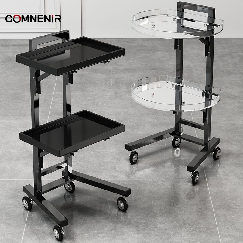 Modern Luxury Salon Stool Cart Trolley Golden Metal and Plastic Beauty Trolley for Living Room Home or Barber Shop